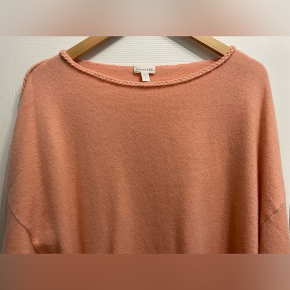 Garnet Hill 100% Cashmere Peach Pink / Coral Sweater w/ Braid Details Size Large - Picture 3 of 10